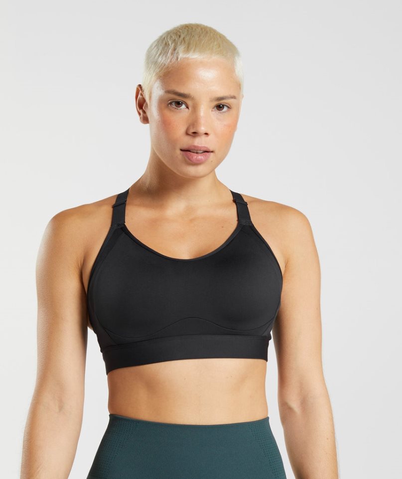 Gymshark Cut Out Back High Support Sport Bh Damen Schwarz | AT-18-XDQS