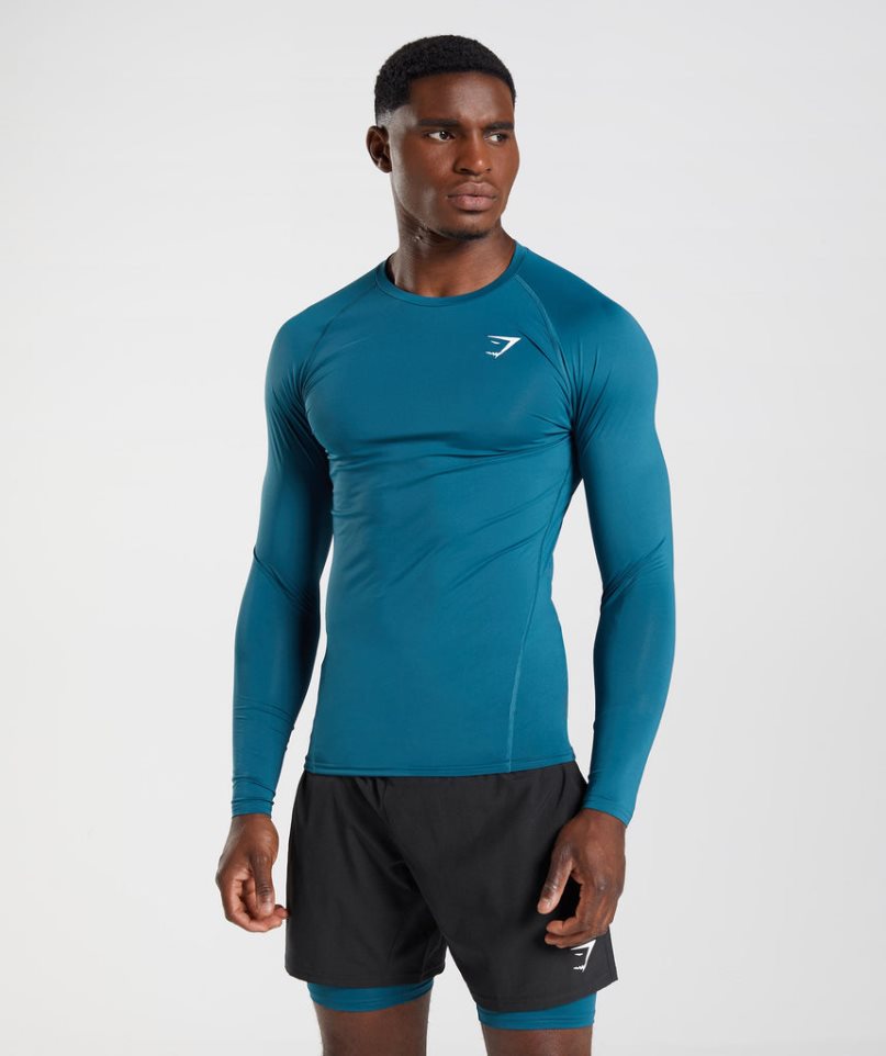 Gymshark Element Baselayer Long Sleeve Top T-shirts Herren Blau | AT-24-SNQH