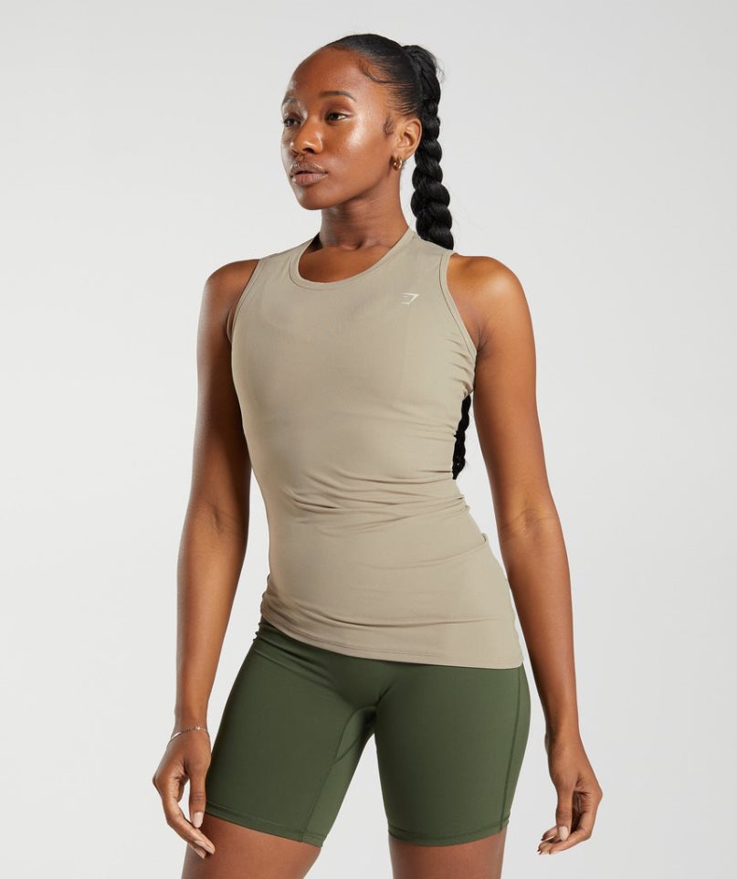 Gymshark Elevate Asymmetric Muskelshirt Damen Beige | AT-67-ECZI