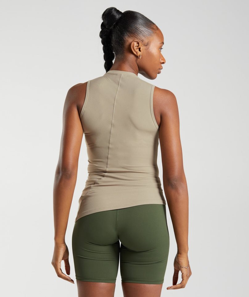 Gymshark Elevate Asymmetric Muskelshirt Damen Beige | AT-67-ECZI