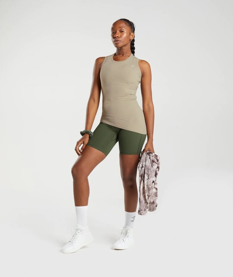 Gymshark Elevate Asymmetric Muskelshirt Damen Beige | AT-67-ECZI