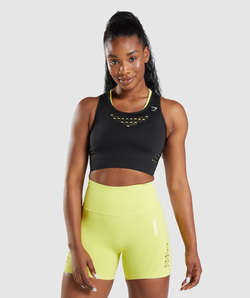 Gymshark Energy Seamless Kurz Geschnittene Oberteile Damen Schwarz | AT-21-EFYI