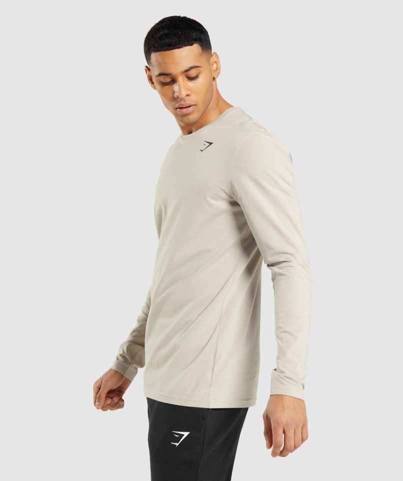 Gymshark Essential Long Sleeve T-shirts Herren Beige | AT-10-RZXK