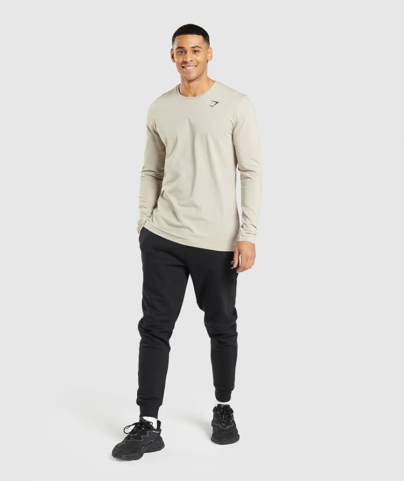 Gymshark Essential Long Sleeve T-shirts Herren Beige | AT-10-RZXK