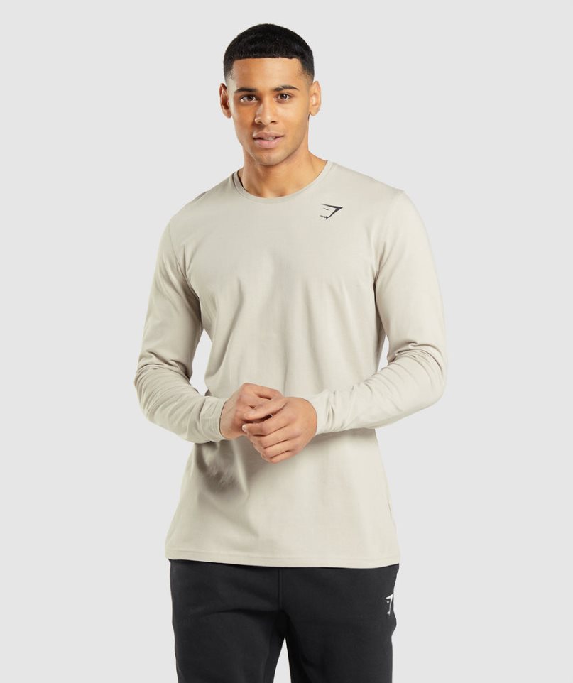 Gymshark Essential Long Sleeve T-shirts Herren Beige | AT-10-RZXK