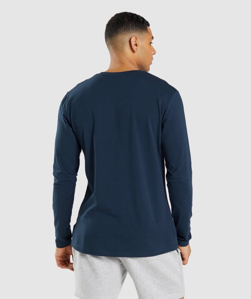 Gymshark Essential Long Sleeve T-shirts Herren Navy | AT-34-NBMI