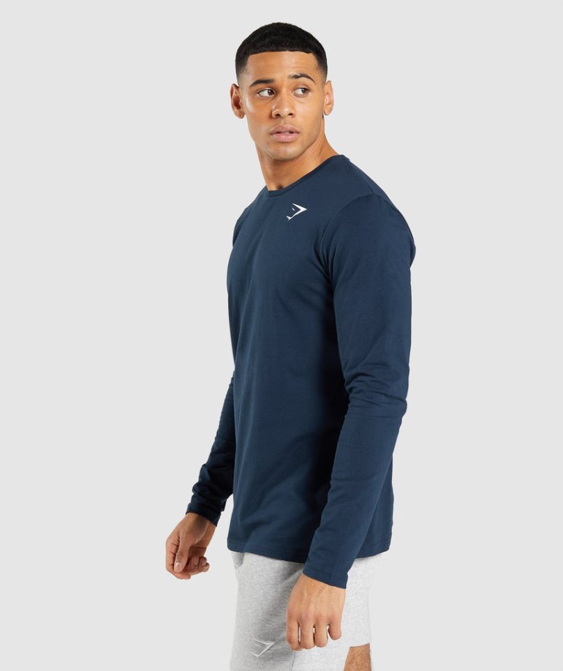 Gymshark Essential Long Sleeve T-shirts Herren Navy | AT-34-NBMI