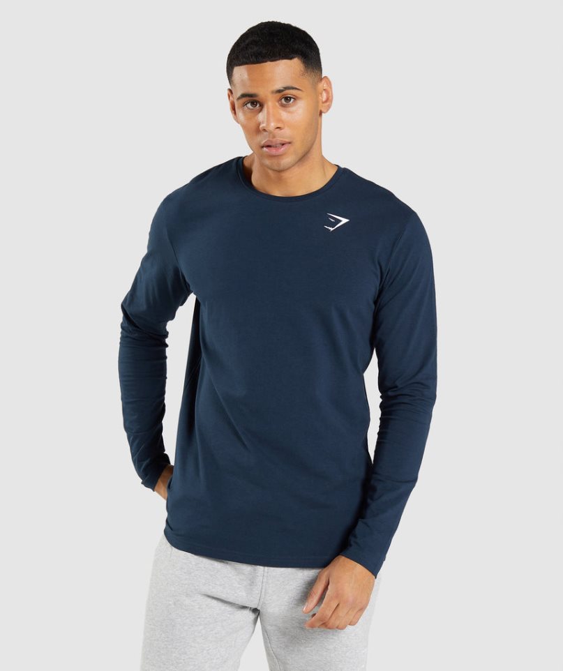 Gymshark Essential Long Sleeve T-shirts Herren Navy | AT-34-NBMI