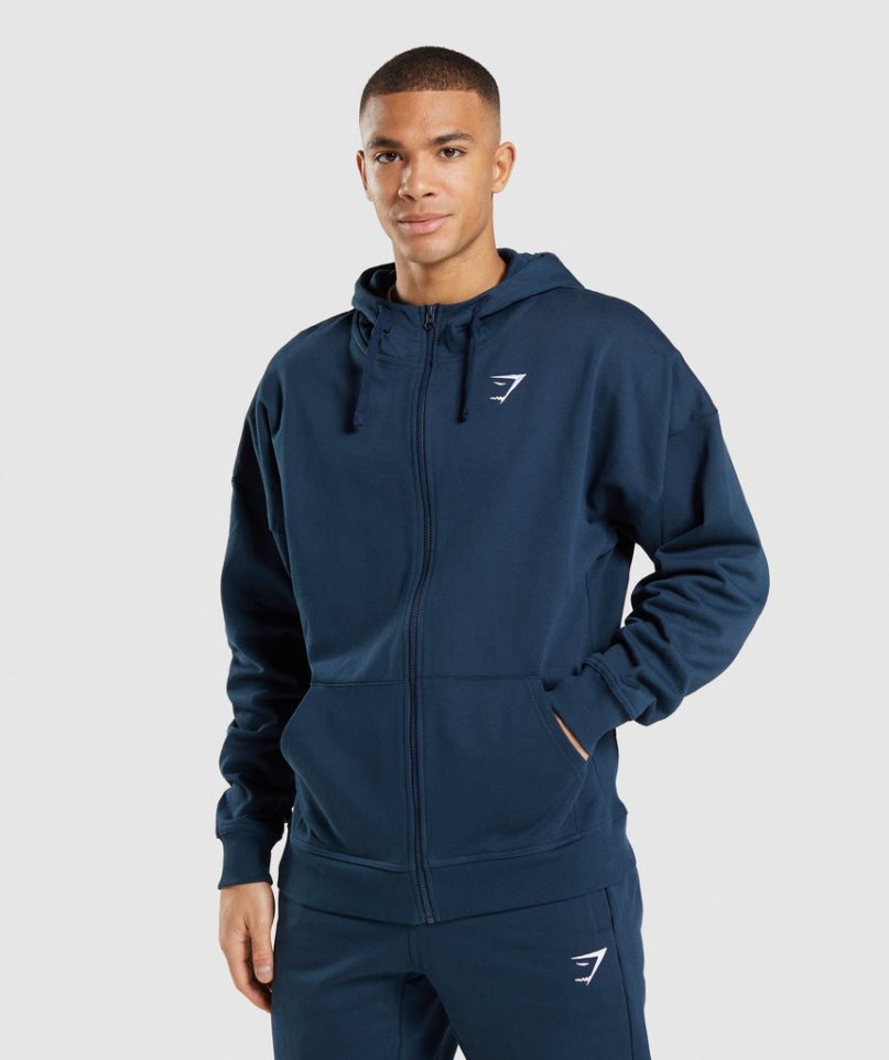 Gymshark Essential Zip Up Hoodie Herren Navy | AT-40-WSQF