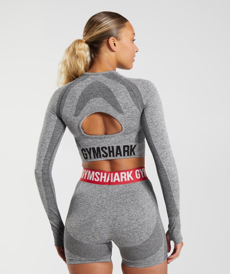 Gymshark Flex Long Sleeve Kurz Geschnittene Oberteile Damen Grau | AT-08-JZNK