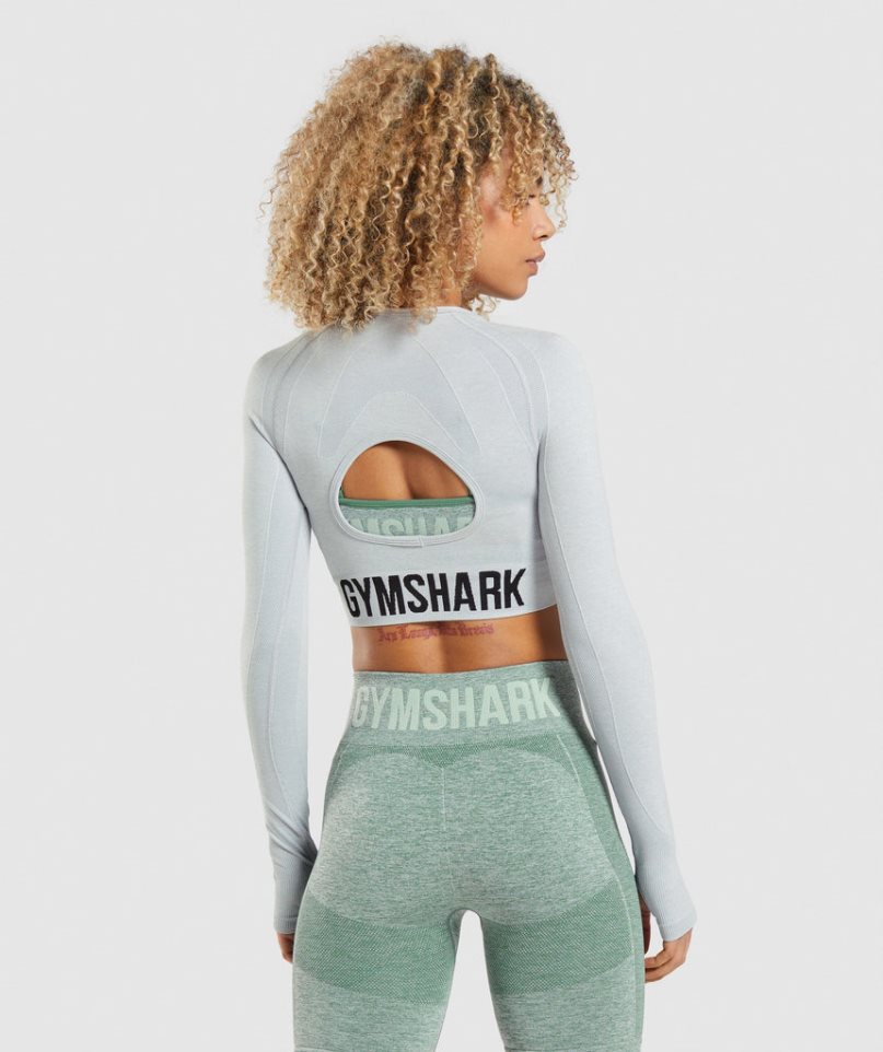 Gymshark Flex Sports Long Sleeve Kurz Geschnittene Oberteile Damen Hellgrau | AT-64-QVYO