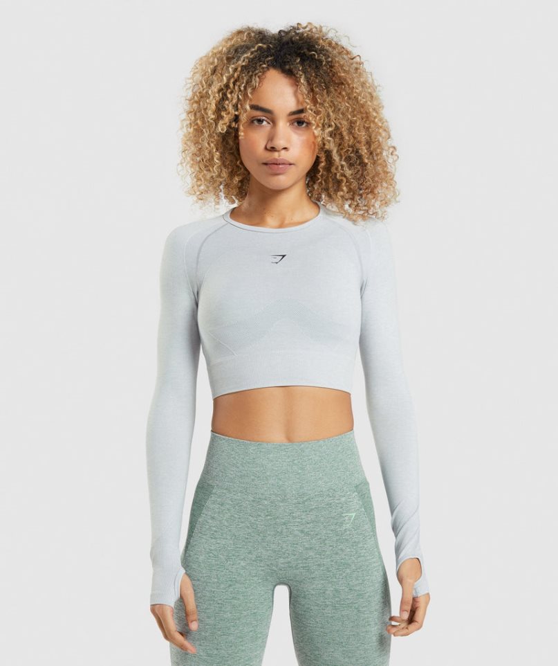 Gymshark Flex Sports Long Sleeve Kurz Geschnittene Oberteile Damen Hellgrau | AT-64-QVYO