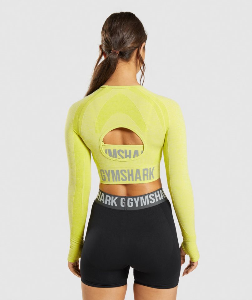 Gymshark Flex Sports Long Sleeve Kurz Geschnittene Oberteile Damen Gelb | AT-67-JWAH