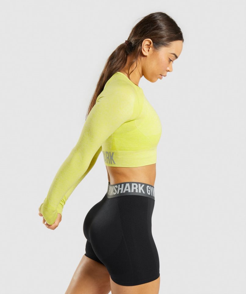 Gymshark Flex Sports Long Sleeve Kurz Geschnittene Oberteile Damen Gelb | AT-67-JWAH