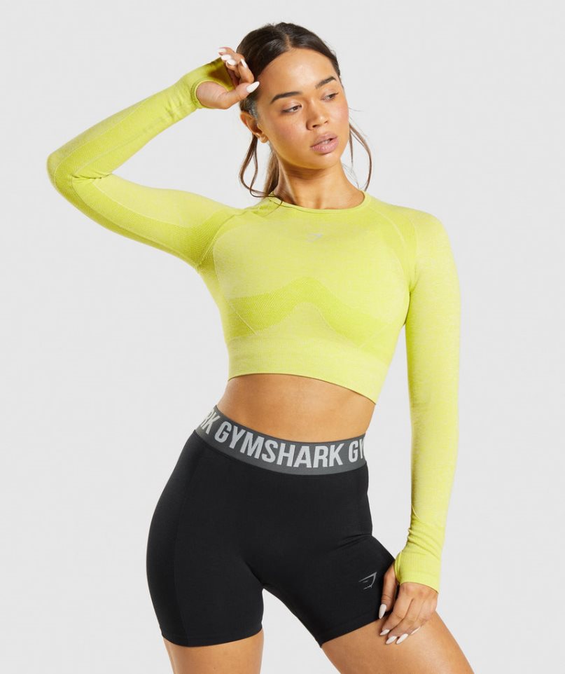 Gymshark Flex Sports Long Sleeve Kurz Geschnittene Oberteile Damen Gelb | AT-67-JWAH