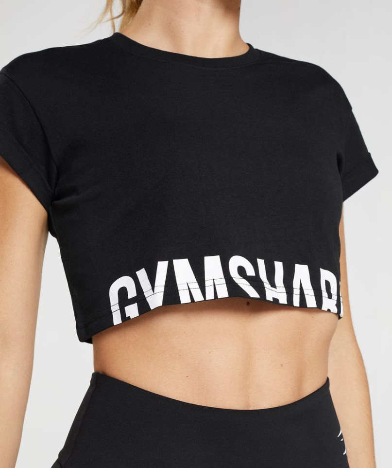 Gymshark Fraction Kurz Geschnittene Oberteile Damen Schwarz | AT-48-ZGUH