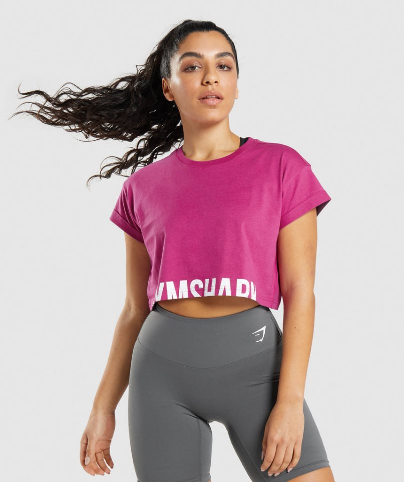 Gymshark Fraction Kurz Geschnittene Oberteile Damen Fuchsie | AT-78-HITG