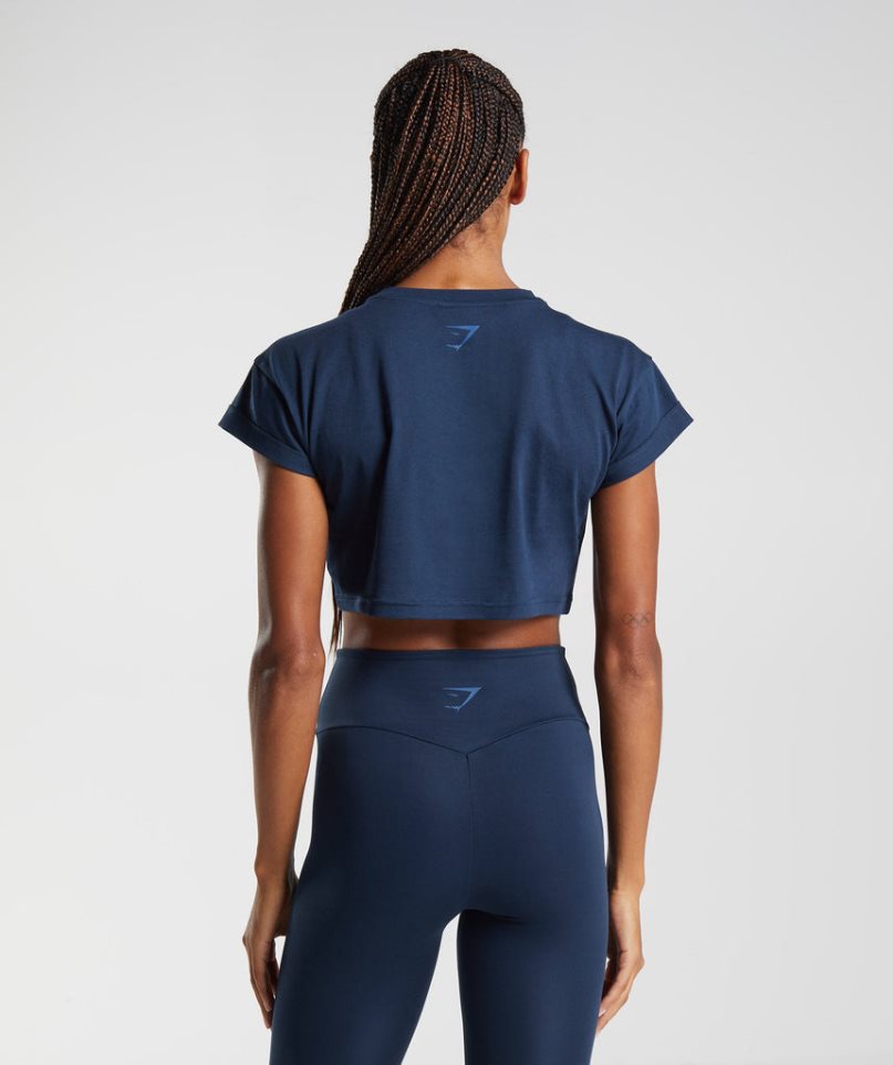 Gymshark Fraction Kurz Geschnittene Oberteile Damen Navy | AT-78-IHWZ