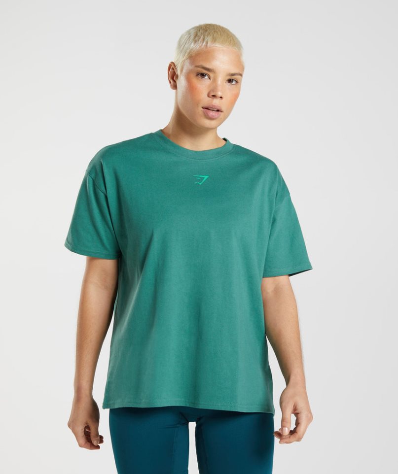 Gymshark Fraction Oversized T-shirts Damen Grün | AT-48-AYGT