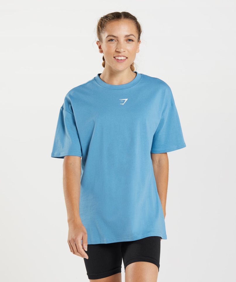 Gymshark Fraction Oversized T-shirts Damen Blau | AT-48-PYIM