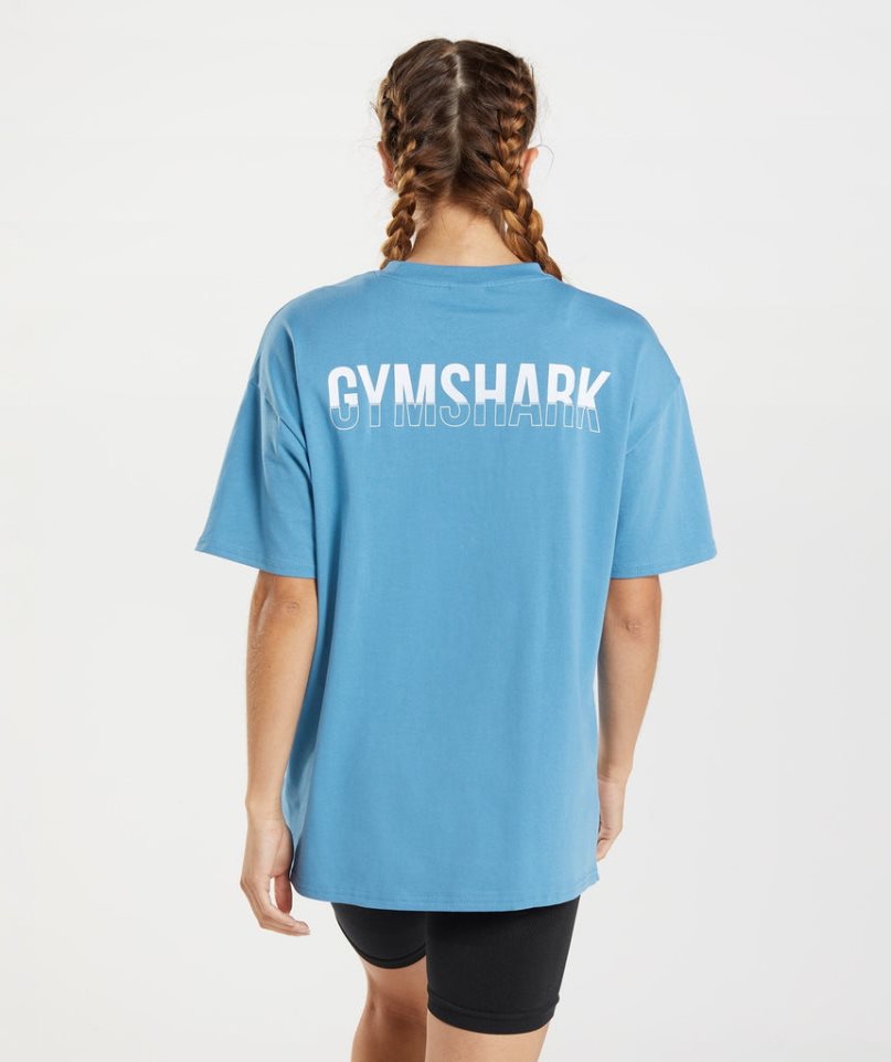 Gymshark Fraction Oversized T-shirts Damen Blau | AT-48-PYIM