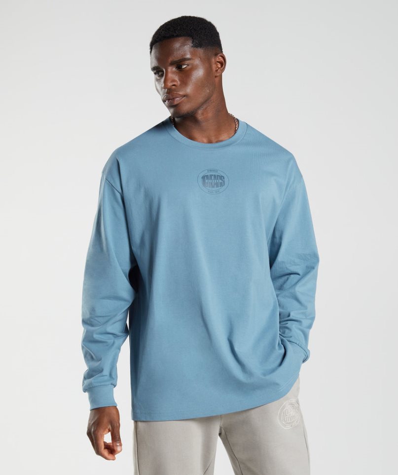 Gymshark GS10 Year Oversized Long Sleeve T-shirts Herren Blau | AT-50-HYTO