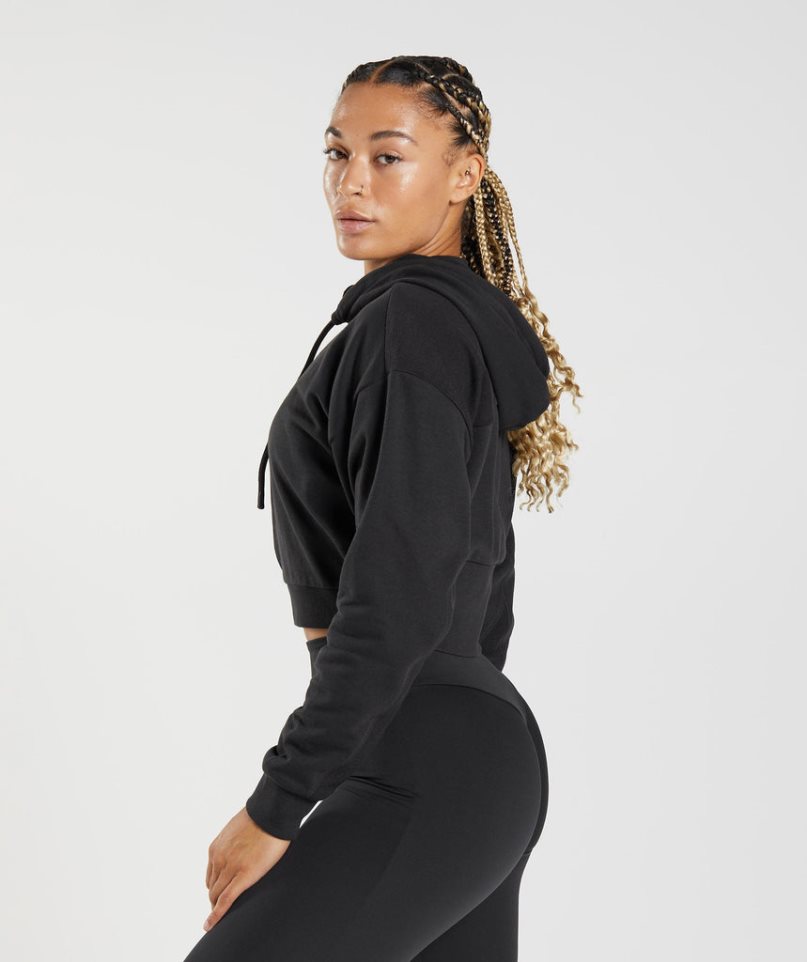 Gymshark GS Power Cropped Zip Hoodie Damen Schwarz | AT-34-YQJM