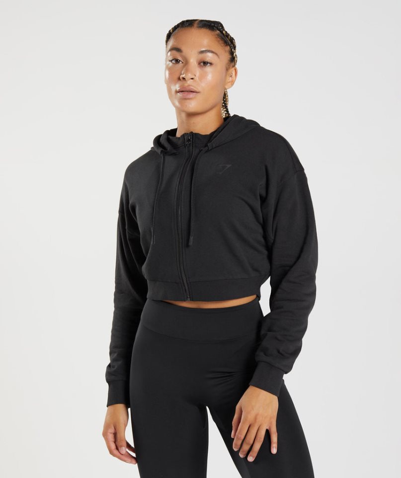 Gymshark GS Power Cropped Zip Hoodie Damen Schwarz | AT-34-YQJM