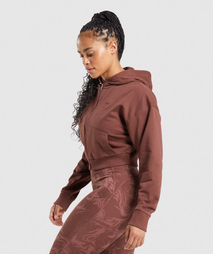 Gymshark GS Power Cropped Zip Hoodie Damen Braun | AT-59-QTRD