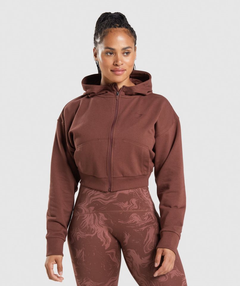 Gymshark GS Power Cropped Zip Hoodie Damen Braun | AT-59-QTRD