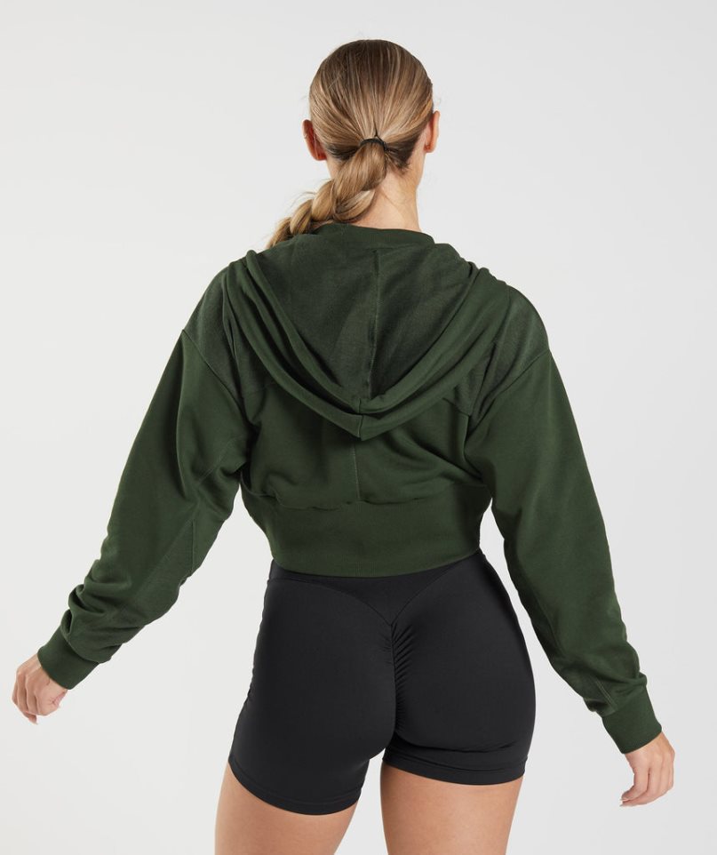 Gymshark GS Power Cropped Zip Hoodie Damen Olivgrün | AT-91-HFND