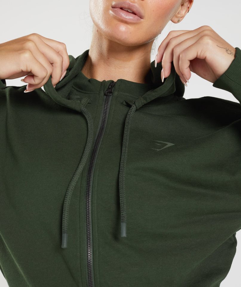 Gymshark GS Power Cropped Zip Hoodie Damen Olivgrün | AT-91-HFND