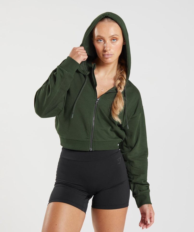 Gymshark GS Power Cropped Zip Hoodie Damen Olivgrün | AT-91-HFND