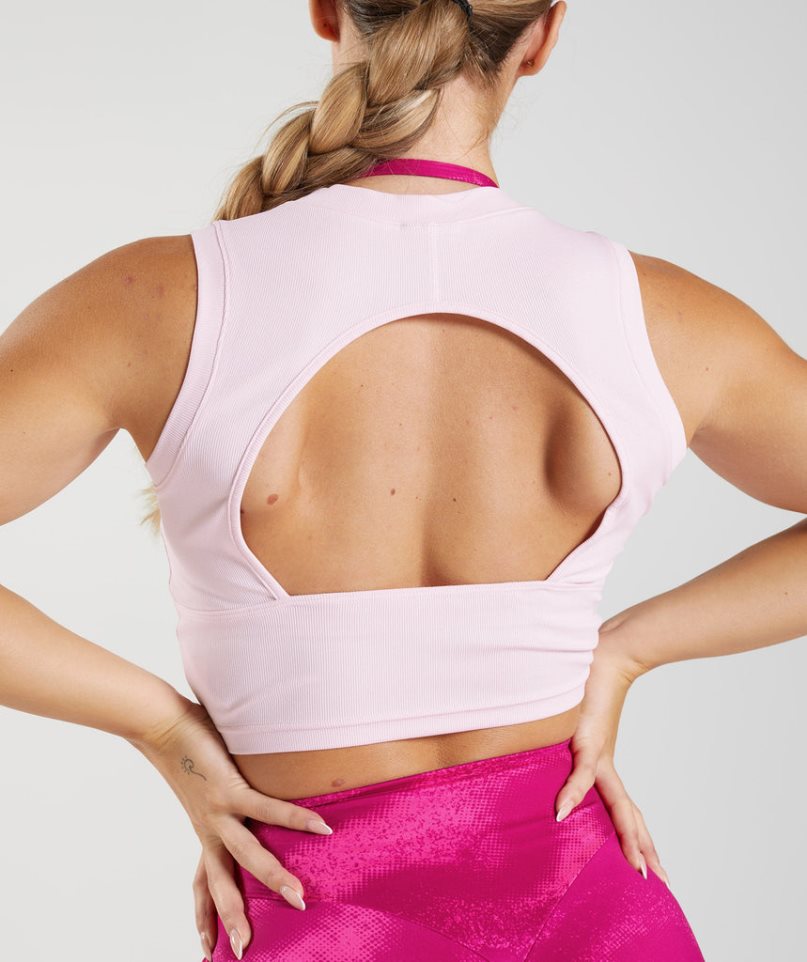 Gymshark GS Power Gerippt Midi Muskelshirt Damen Rosa | AT-89-BDZP