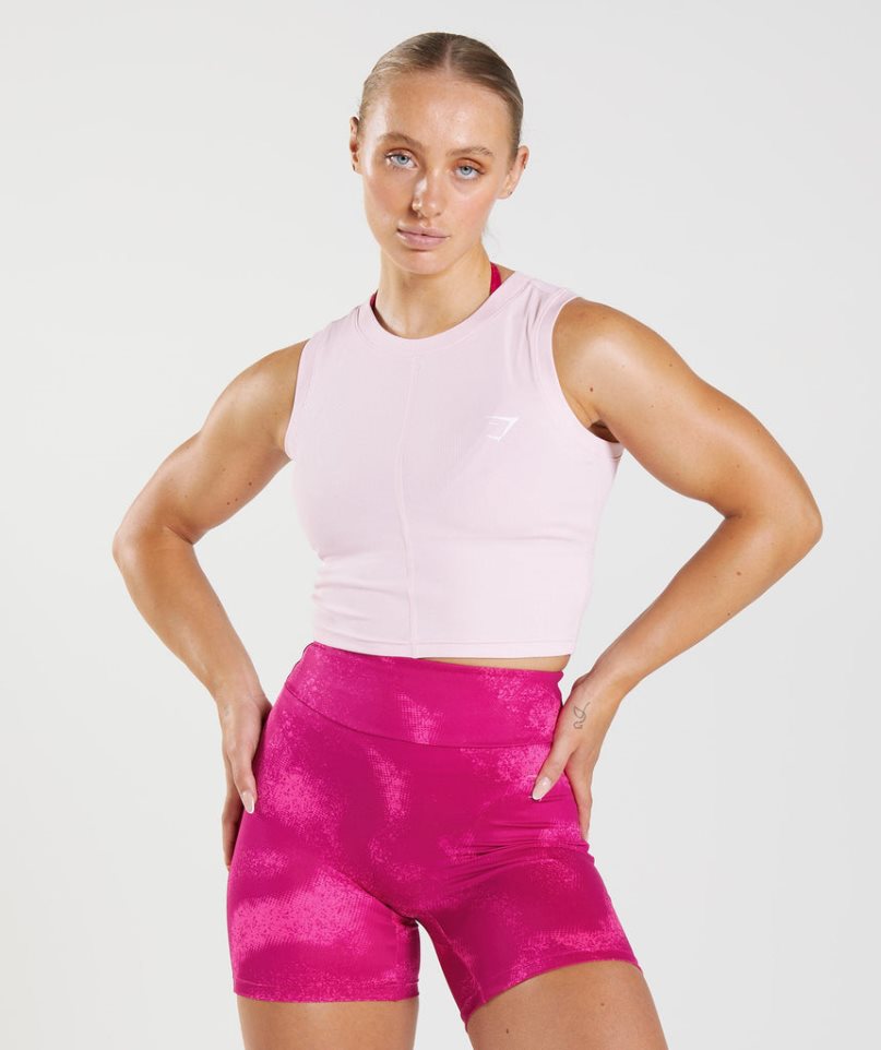 Gymshark GS Power Gerippt Midi Muskelshirt Damen Rosa | AT-89-BDZP