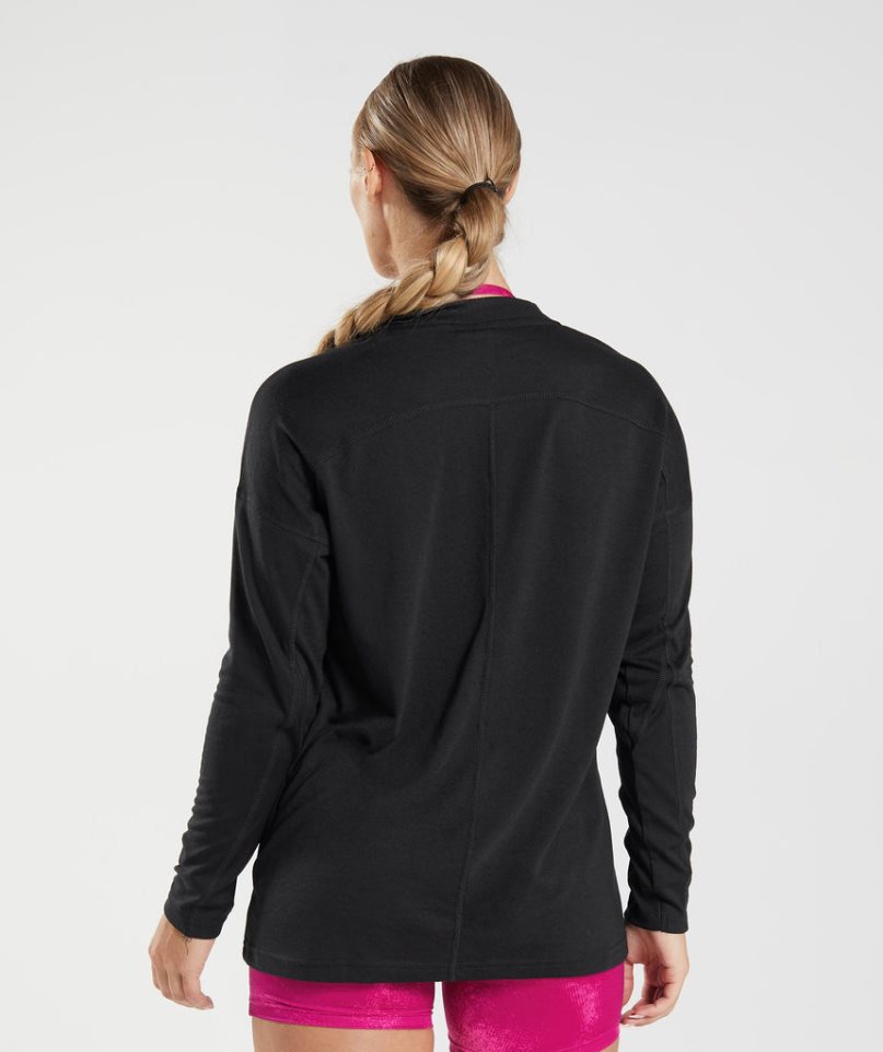 Gymshark GS Power Long Sleeve T-shirts Damen Schwarz | AT-75-VOEC