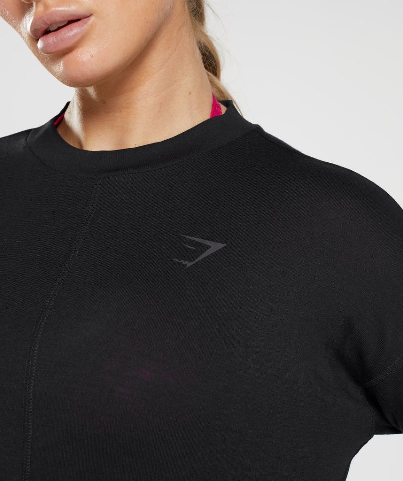 Gymshark GS Power Long Sleeve T-shirts Damen Schwarz | AT-75-VOEC