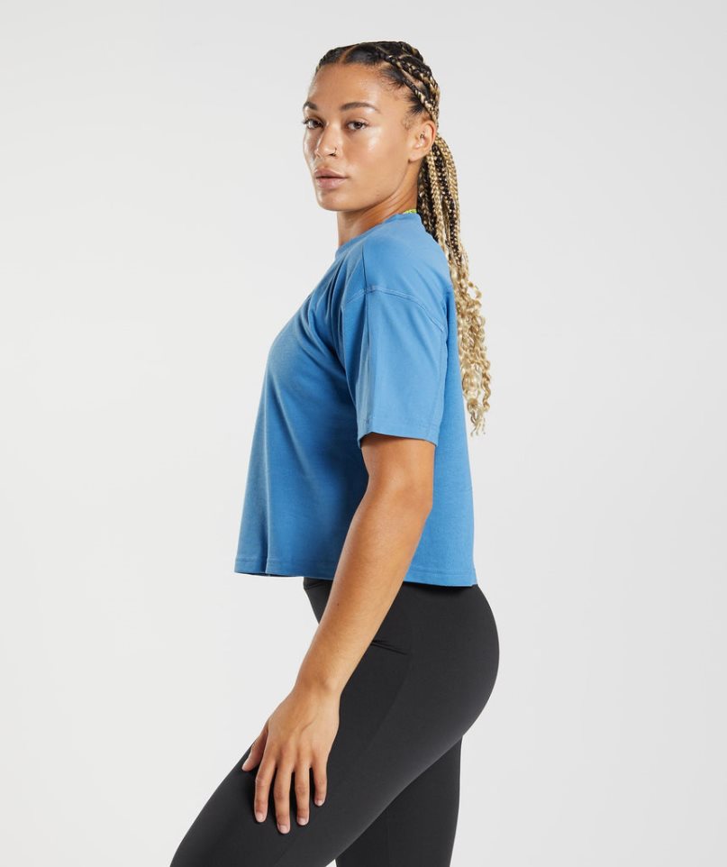 Gymshark GS Power Midi Kurz Geschnittene Oberteile Damen Blau | AT-35-IEZY