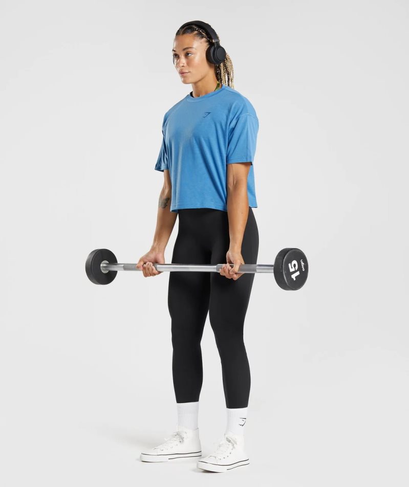 Gymshark GS Power Midi Kurz Geschnittene Oberteile Damen Blau | AT-35-IEZY