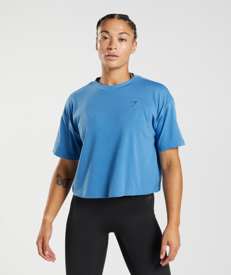 Gymshark GS Power Midi Kurz Geschnittene Oberteile Damen Blau | AT-35-IEZY