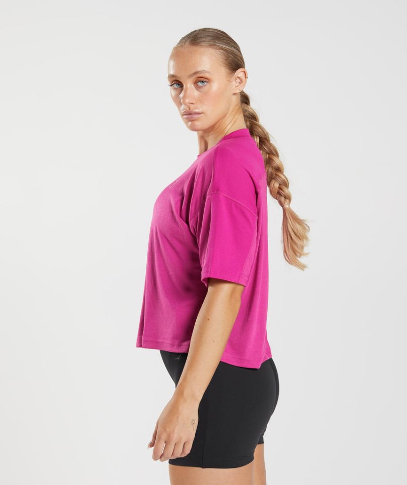 Gymshark GS Power Midi Kurz Geschnittene Oberteile Damen Fuchsie | AT-72-YNSD