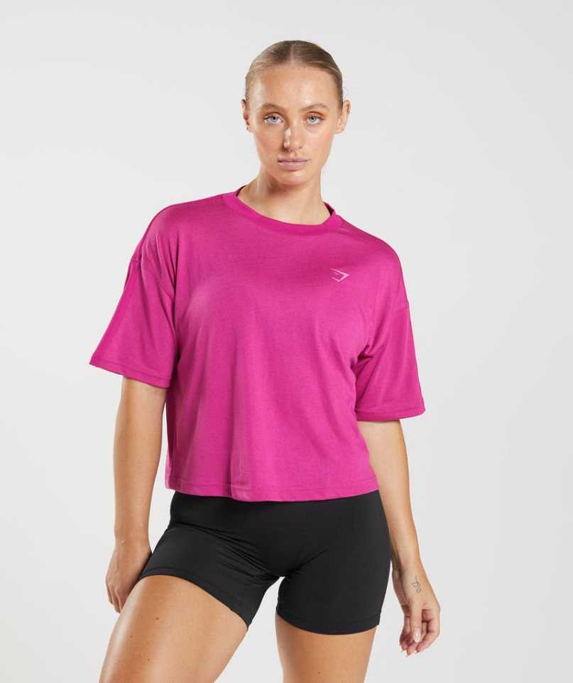 Gymshark GS Power Midi Kurz Geschnittene Oberteile Damen Fuchsie | AT-72-YNSD