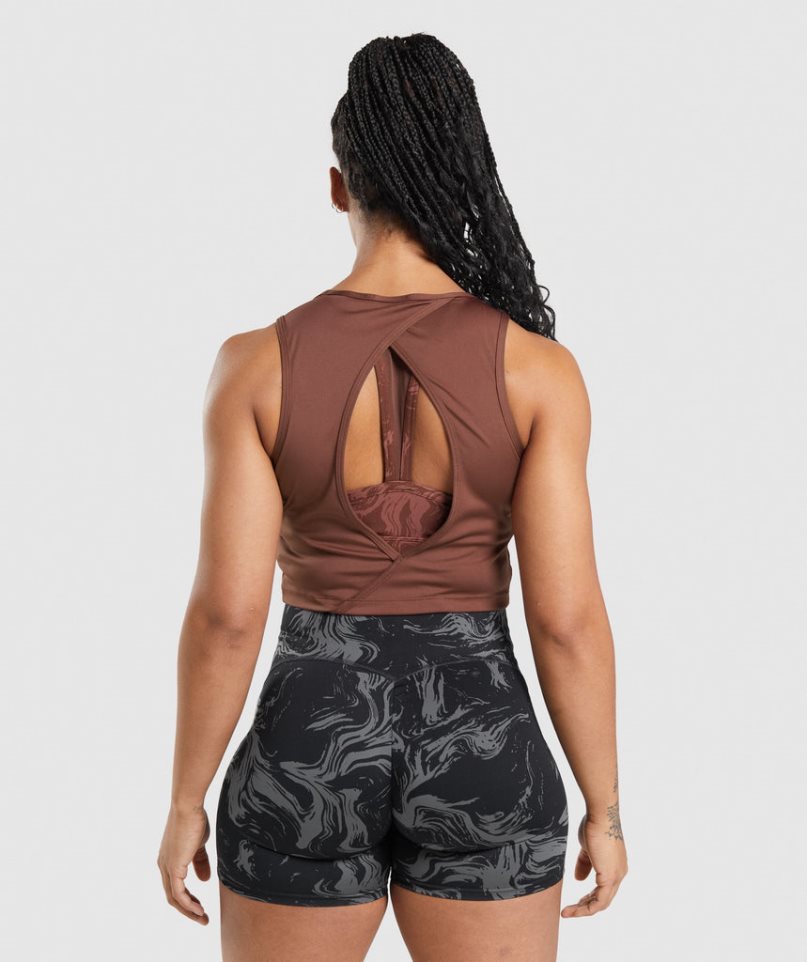 Gymshark GS Power Open Back Cropped Muskelshirt Damen Braun | AT-92-KMNI