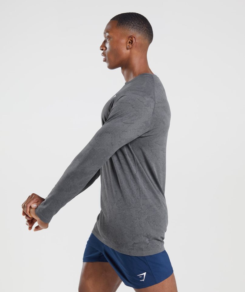 Gymshark Geo Seamless Long Sleeve T-shirts Herren Grau | AT-15-SPQZ