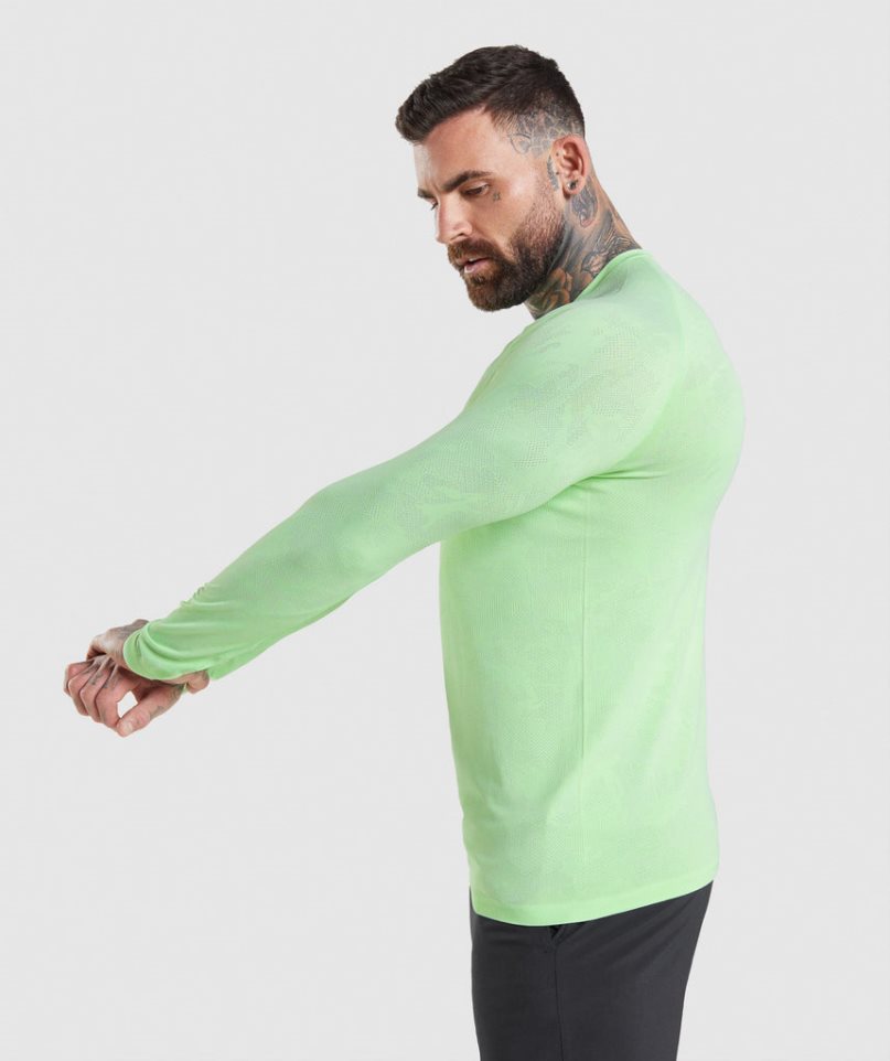 Gymshark Geo Seamless Long Sleeve T-shirts Herren Hellgrün | AT-17-LDFA