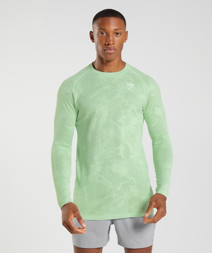 Gymshark Geo Seamless Long Sleeve T-shirts Herren Hellgrün | AT-19-PCOL