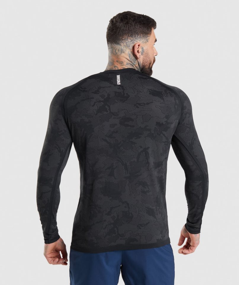 Gymshark Geo Seamless Long Sleeve T-shirts Herren Schwarz | AT-26-FBGM