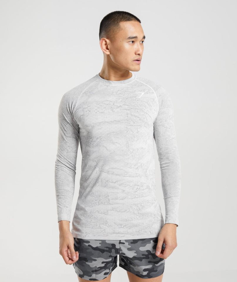 Gymshark Geo Seamless Long Sleeve T-shirts Herren Hellgrau | AT-43-IHPC