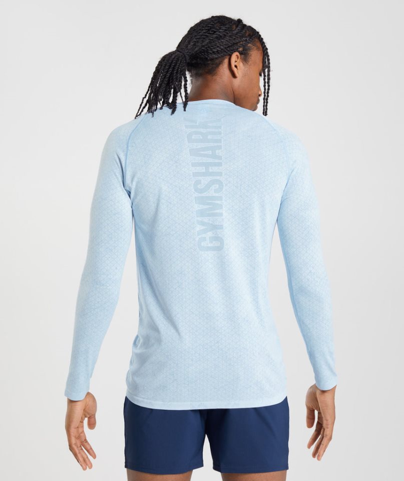 Gymshark Geo Seamless Long Sleeve T-shirts Herren Hellblau | AT-54-EMIV