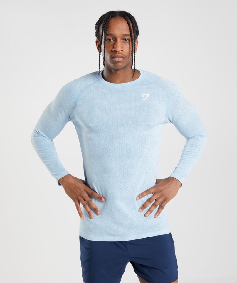 Gymshark Geo Seamless Long Sleeve T-shirts Herren Hellblau | AT-54-EMIV